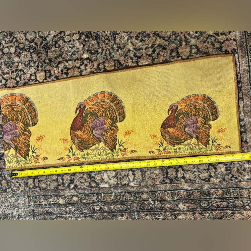 Vintage Thanksgiving Turkey Table Runner Almost 70” length sparkly